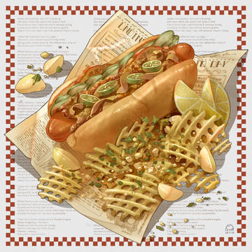 Chili Dog with Waffle Fries