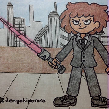 Anne with a lightsaber
