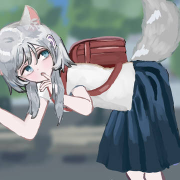 水を飲む獣人少女
