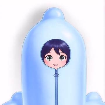 青いコンドームの着ぐるみに身を包んだ3姉妹