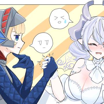 腕相撲する騎士と姫様