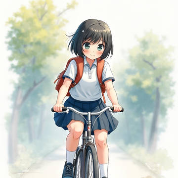 自転車で帰る女子高生!