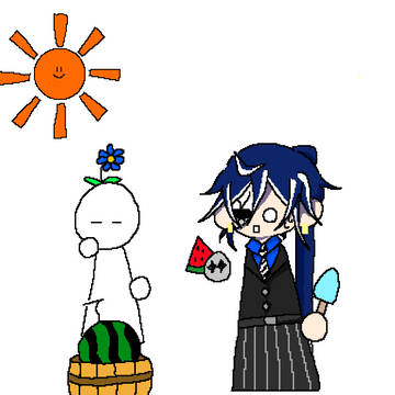 あるじ(？)とスイカとボスキ