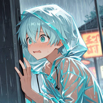 雨の中レインコートで…