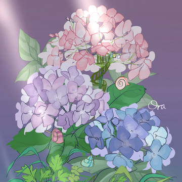 創作イラスト『アジサイツリーハウス』
