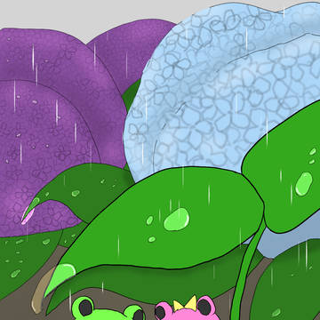 カエルの雨宿り