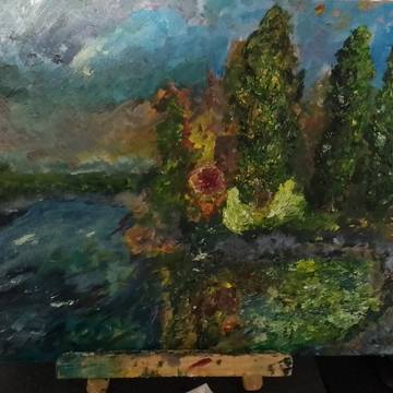 ゴッホの糸杉練習　油絵3層目→4層目