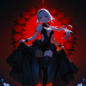 黒いドレスに赤背景