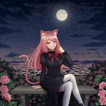 Pink Catgirl on a rose park