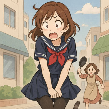 女の子の足の間を潜り抜ける猫
