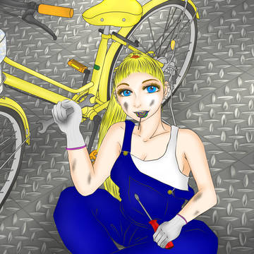 [課題]オーバーオールの女性