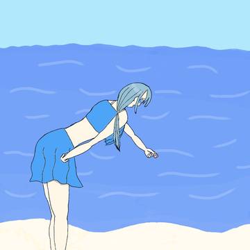 海で貝を拾う