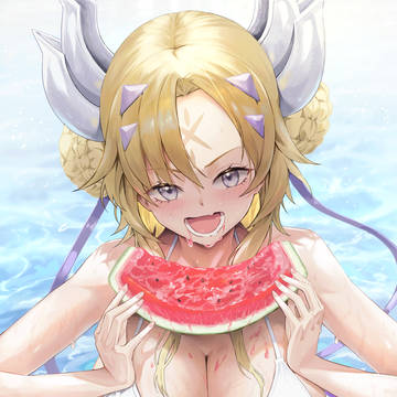 バカンスでスイカとココナツを頬張るエクレシアちゃん