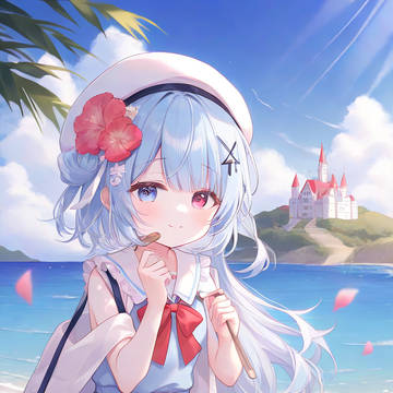 夏の海で遊ぶ少女