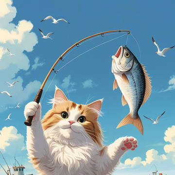 釣り名人にゃん、大物ゲットに成功