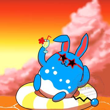 夕方の海でくつろぐマリルリ