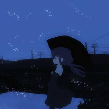 女の子と夜明けの桜吹雪