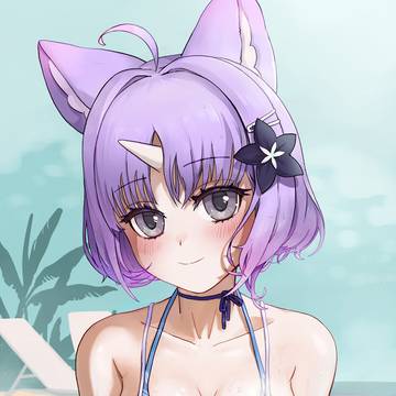8月盛夏，陽光、泳池、比基妮✨✨！紫色貓貓今年依舊熱愛玩水🌊💙