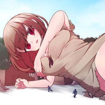 街の中で寝転がる巨大奴隷ちゃん