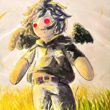 夕日と草原と