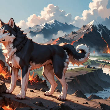 火山にいるハスキー