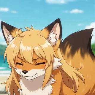 かわいいアニメのキツネの四つ足の女の子がくしゃみをする