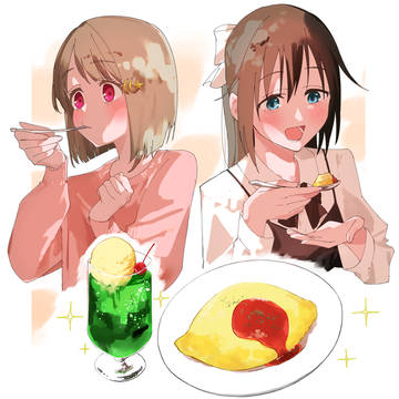喫茶店のオムライスとクリームソーダ