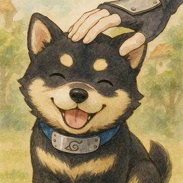 ＜マメシバ挿絵＞ポン太、撫でられてご満悦