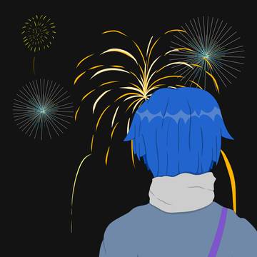 花火を見つめるゆっくりカゲトラ