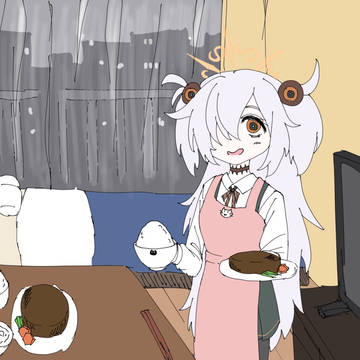 「今日のごはんはハンバーグだよ」ってごはんを用意してくれるカノエ
