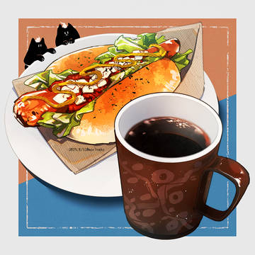 【オリジナル】ホットドッグとコーヒー