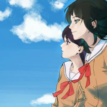 私たちは一緒に空を仰ぎ見た。