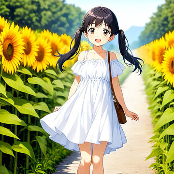 ひまわり畑に来た小学生🌻