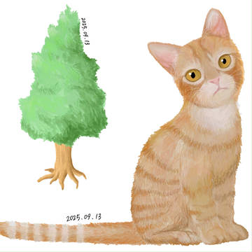 木と猫の練習絵