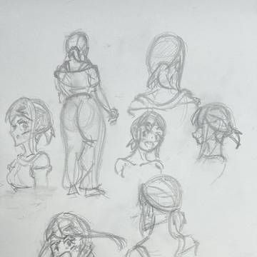 一つ結びの女の子描きました