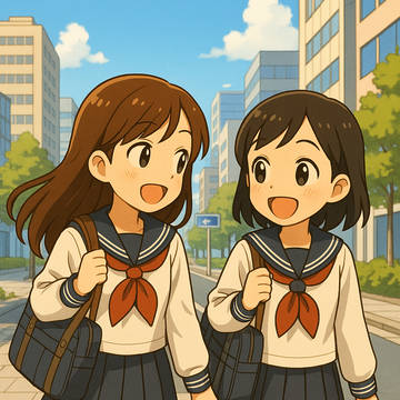 友達と登校中の女の子