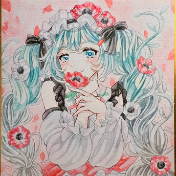 手描きイラスト　初音ミク　Flower Fairy　アネモネ