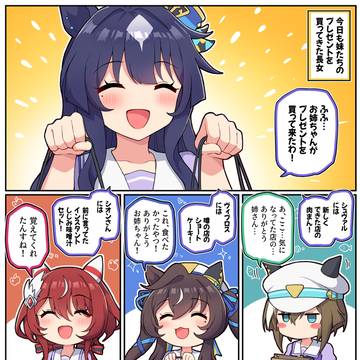 妹たちにプレゼントを買ってきた長女