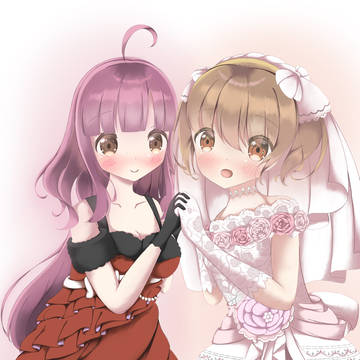 花嫁さくらちゃんとパーティドレス姿のめぐねぇ(佐倉慈)