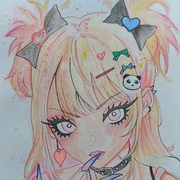 gyaru A5 watercolour and pen