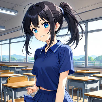 午後の教室の女子高生!