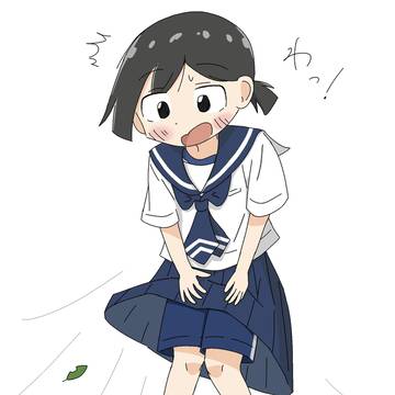 風でスカートが捲れる子