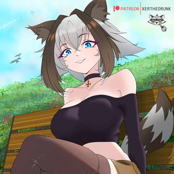 Miko-Koon sitting on bench