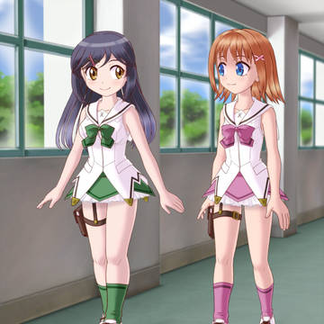 二人並んで会話しながら廊下を歩くJK