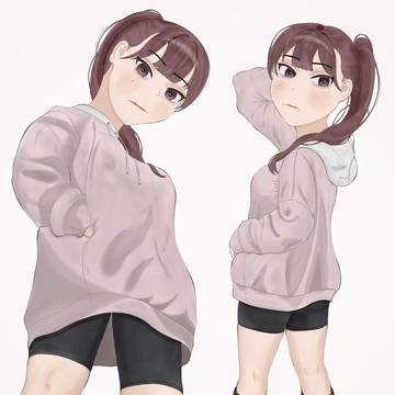 パーカー+スパッツ女子