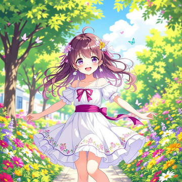 花園で踊る妖精のような少女