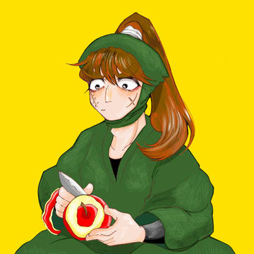 リンゴをむく長次