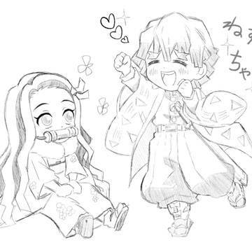 模写54+55(ミニ禰󠄀豆子&善逸)