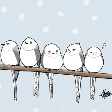 シマエナガのおしくらまんじゅう