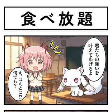 「食べ放題の代償」まどマギ同人4コマ